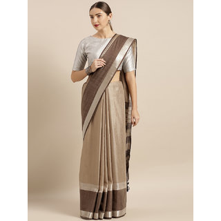 Meia Khaki Solid Linen Blend Saree - Sarees | Buy online on ZillyBuy