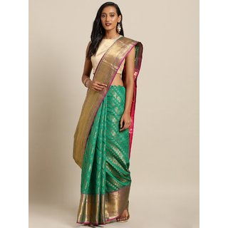 Meia Green Silk Blend Woven Design Kanjeevaram Saree - Sarees | Buy online on ZillyBuy