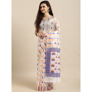Meia White & Purple Silk Cotton Woven Design Jamdani Saree - Sarees | Buy online on ZillyBuy