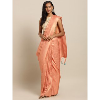 Meia Peach-Coloured Silk Blend Woven Design Baluchari Saree - Sarees | Buy online on ZillyBuy