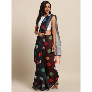 Meia Black Linen Blend Printed Bandhani Saree - Sarees | Buy online on ZillyBuy