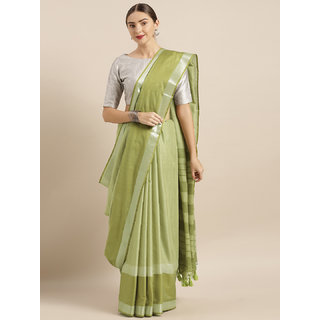 Meia Green Solid Linen Blend Saree - Sarees | Buy online on ZillyBuy