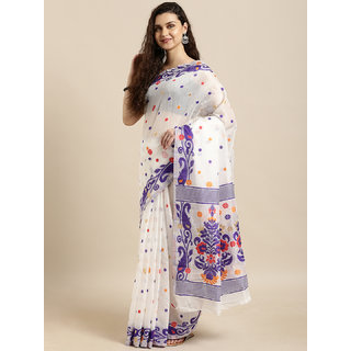 Meia White & Purple Silk Cotton Woven Design Jamdani Saree - Sarees | Buy online on ZillyBuy