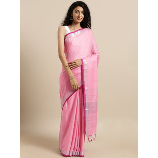 Meia Pink Solid Linen Blend Saree - Sarees | Buy online on ZillyBuy