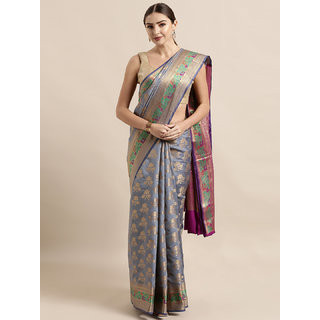 Meia Grey Silk Blend Woven Design Banarasi Saree - Sarees | Buy online on ZillyBuy
