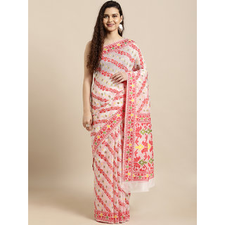 Meia White & Red Silk Cotton Woven Design Jamdani Saree - Sarees | Buy online on ZillyBuy