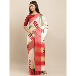 Meia White & Red Silk Blend Printed Bhagalpuri Saree - Sarees | Buy online on ZillyBuy
