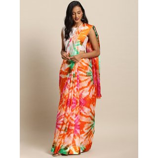 Meia Orange & Off-White Supernet Shibori Dyed Kota Saree - Sarees | Buy online on ZillyBuy