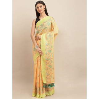 Meia Orange & Lime Green Jute Silk Printed Saree - Sarees | Buy online on ZillyBuy