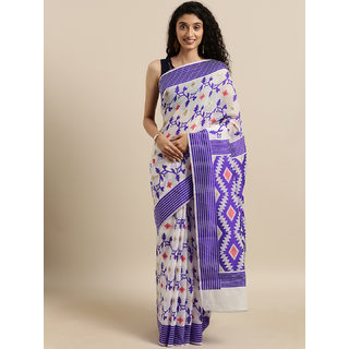 Meia White & Purple Silk Cotton Woven Design Jamdani Saree - Sarees | Buy online on ZillyBuy