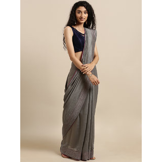 Meia Grey Solid Poly Silk Saree With Embellished Border - Sarees | Buy online on ZillyBuy