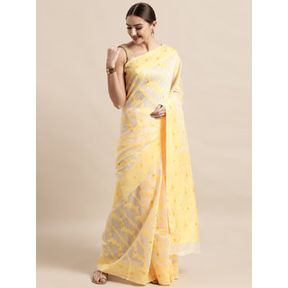 Meia Cream-Coloured & Yellow Silk Cotton Woven Design Jamdani Saree - Sarees | Buy online on ZillyBuy