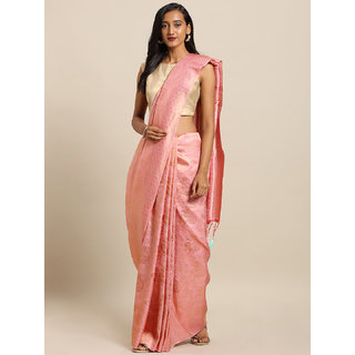 Meia Pink & Gold-Toned Silk Blend Woven Design Baluchari Saree - Sarees | Buy online on ZillyBuy