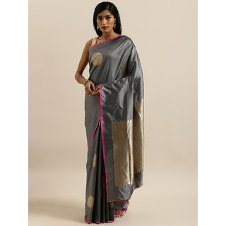 Meia Purple & Gold-Toned Silk Blend Printed Banarasi Saree - Sarees | Buy online on ZillyBuy