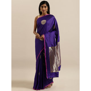 Meia Navy Blue & Pink Silk Blend Printed Banarasi Saree - Sarees | Buy online on ZillyBuy