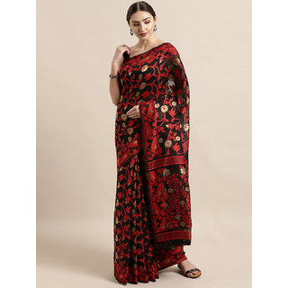 Meia Black & Red Silk Cotton Woven Design Jamdani Saree - Sarees | Buy online on ZillyBuy
