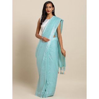 Meia Blue & Silver-Toned Silk Blend Woven Design Baluchari Saree - Sarees | Buy online on ZillyBuy