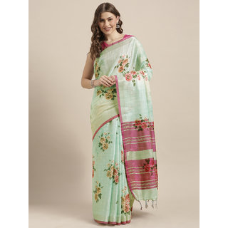Meia Sea Green Printed Linen Blend Saree - Sarees | Buy online on ZillyBuy