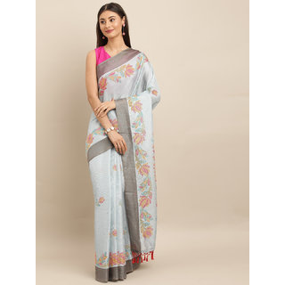 Meia Blue & Pink Jute Silk Printed Ikat Saree - Sarees | Buy online on ZillyBuy