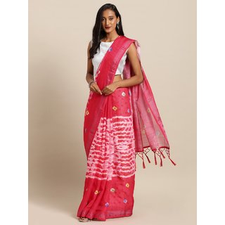 Meia Pink & White Linen Blend Printed Bandhani Saree - Sarees | Buy online on ZillyBuy