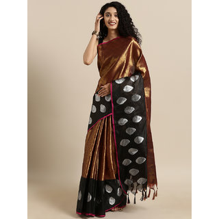 Meia Brown & Gold-Toned Tissue Woven Design Kanjeevaram Kora Muslin Saree - Sarees | Buy online on ZillyBuy