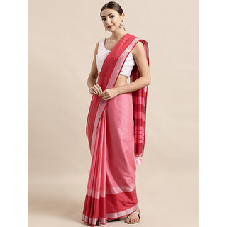 Meia Pink Solid Linen Blend Saree - Sarees | Buy online on ZillyBuy