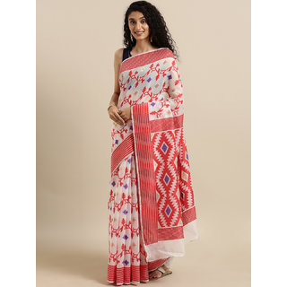 Meia White & Red Silk Cotton Woven Design Jamdani Saree - Sarees | Buy online on ZillyBuy