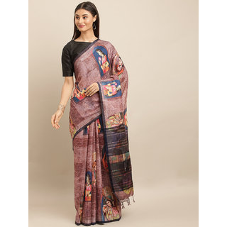 Meia Brown & Black Linen Blend Digital kalamkari Printed Saree - Sarees | Buy online on ZillyBuy
