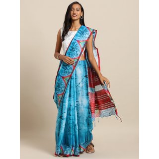 Meia Blue & Navy Blue Linen Blend Dyed ShiboriSaree - Sarees | Buy online on ZillyBuy