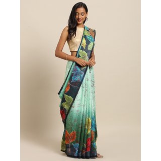 Meia Multicoloured Linen Blend Abstract Printed Khadi Saree - Sarees | Buy online on ZillyBuy