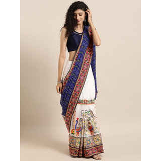 Meia White & Blue Pure Georgette Embroidered Bandhani Saree - Sarees | Buy online on ZillyBuy