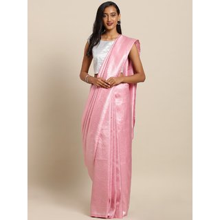 Meia Pink & Silver-Coloured Silk Blend Woven Design Banarasi Saree - Sarees | Buy online on ZillyBuy