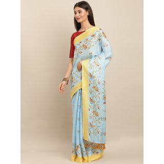 Meia Blue & Pink Jute Silk Printed Ikat Saree - Sarees | Buy online on ZillyBuy