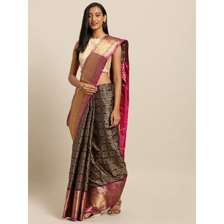 Meia Black & Golden Silk Blend Woven Design Kanjeevaram Saree - Sarees | Buy online on ZillyBuy