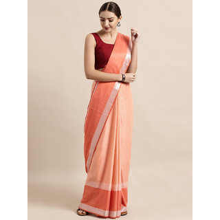Meia Peach-Coloured Solid Linen Blend Saree - Sarees | Buy online on ZillyBuy