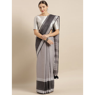 Meia Grey Solid Linen Blend Saree - Sarees | Buy online on ZillyBuy