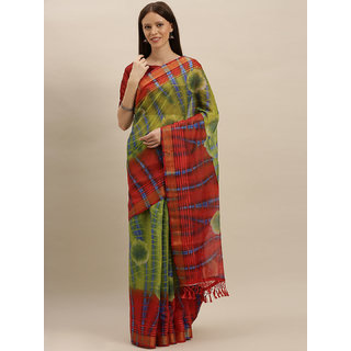 Meia Green & Red Silk Blend Dyed Saree - Sarees | Buy online on ZillyBuy