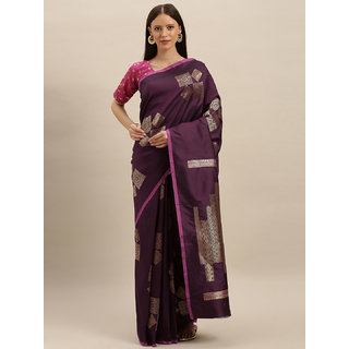 Meia Burgundy & Gold-Toned Silk Blend Printed Kanjeevaram Saree - Sarees | Buy online on ZillyBuy