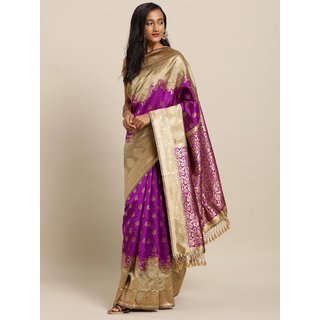Meia Purple & Beige Silk Blend Woven Design Banarasi Saree - Sarees | Buy online on ZillyBuy