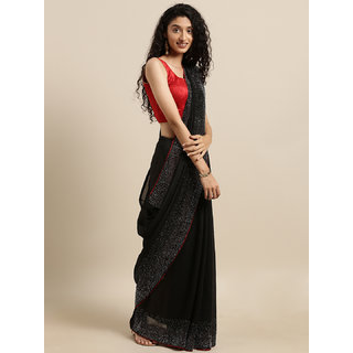 Meia Black Solid Poly Silk Saree With Embellished Border - Sarees | Buy online on ZillyBuy