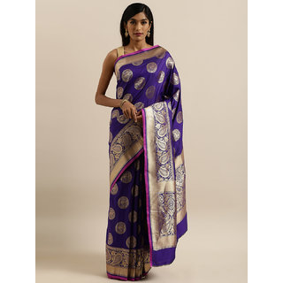 Meia Navy Blue & Gold-Colored Silk Blend Woven Design Banarasi Saree - Sarees | Buy online on ZillyBuy