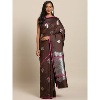 Meia Coffee Brown Silk Blend Printed Kanjeevaram Saree - Sarees | Buy online on ZillyBuy
