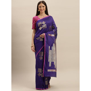 Meia Purple Silk Blend Woven Design Kanjeevaram Saree - Sarees | Buy online on ZillyBuy