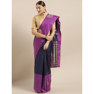 Vastranand Navy Blue & Purple Silk Blend Woven Design Kanjeevaram Saree - Sarees | Buy online on ZillyBuy