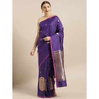 Vastranand Purple & Gold-Toned Silk Blend Woven Design Banarasi Saree - Sarees | Buy online on ZillyBuy