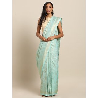 Meia Blue & Gold-Toned Silk Blend Woven Design Baluchari Saree - Sarees | Buy online on ZillyBuy