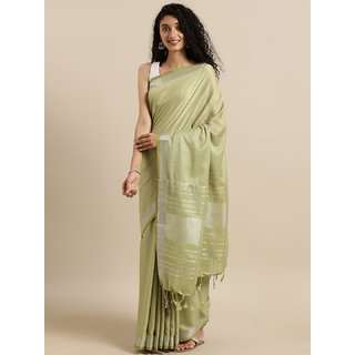 Meia Green Solid Linen Blend Angolla Saree - Sarees | Buy online on ZillyBuy
