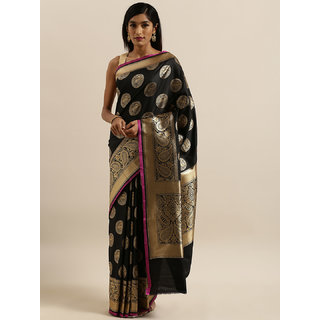 Meia Black & Gold-Colored Silk Blend Woven Design Banarasi Saree - Sarees | Buy online on ZillyBuy