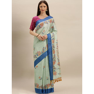 Meia Green & Blue Jute Silk Woven Design Ikat Saree - Sarees | Buy online on ZillyBuy