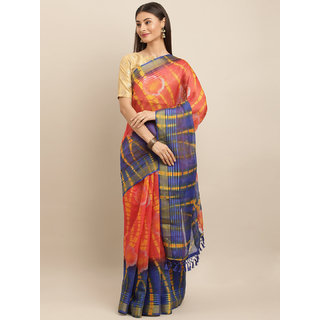 Meia Coral & Navy Blue Silk Blend Printed Bandhani Saree - Sarees | Buy online on ZillyBuy